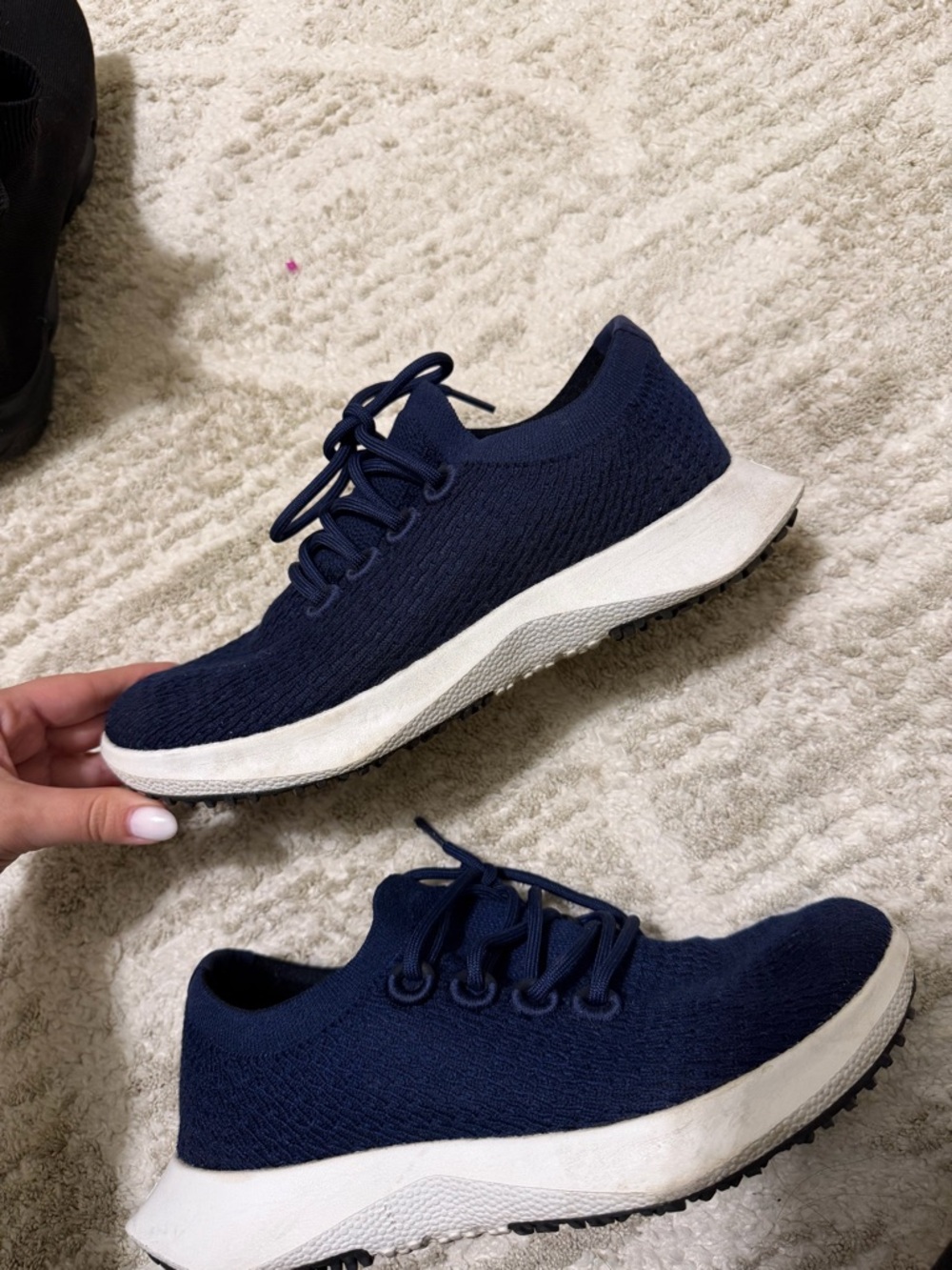 allbirds Navy Knit Lace-Up Women’s Sneakers with White Sole | Women’s size 9